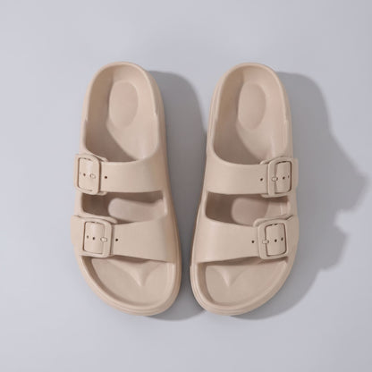 FORCIANO ARCHER khaki EVA sandals displayed as a pair from above, showing the dual buckle straps and footbeds of the Height Increasing Shoes.