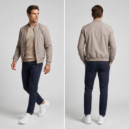 FORCIANO ASTOR white height increasing sneakers worn by a male model in front and rear full-body lifestyle views.