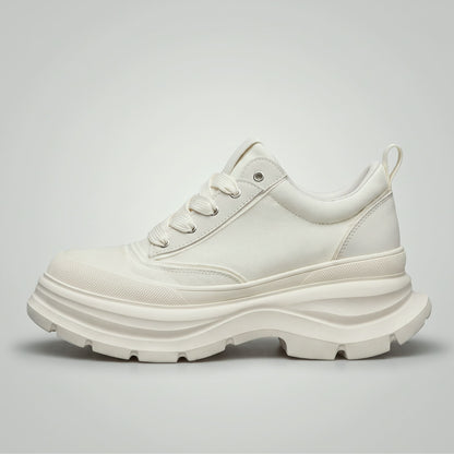 FORCIANO ATLAS Beige White elevator sneaker with a canvas and leather upper, shown in a clean side profile with the chunky elevated sole visible.