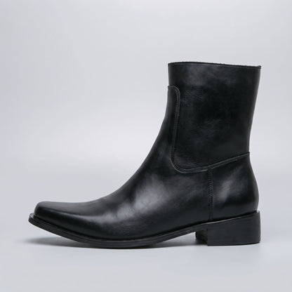 FORCIANO AURESTO black height increasing boots with smooth microfiber upper shown from the side against a light studio background.