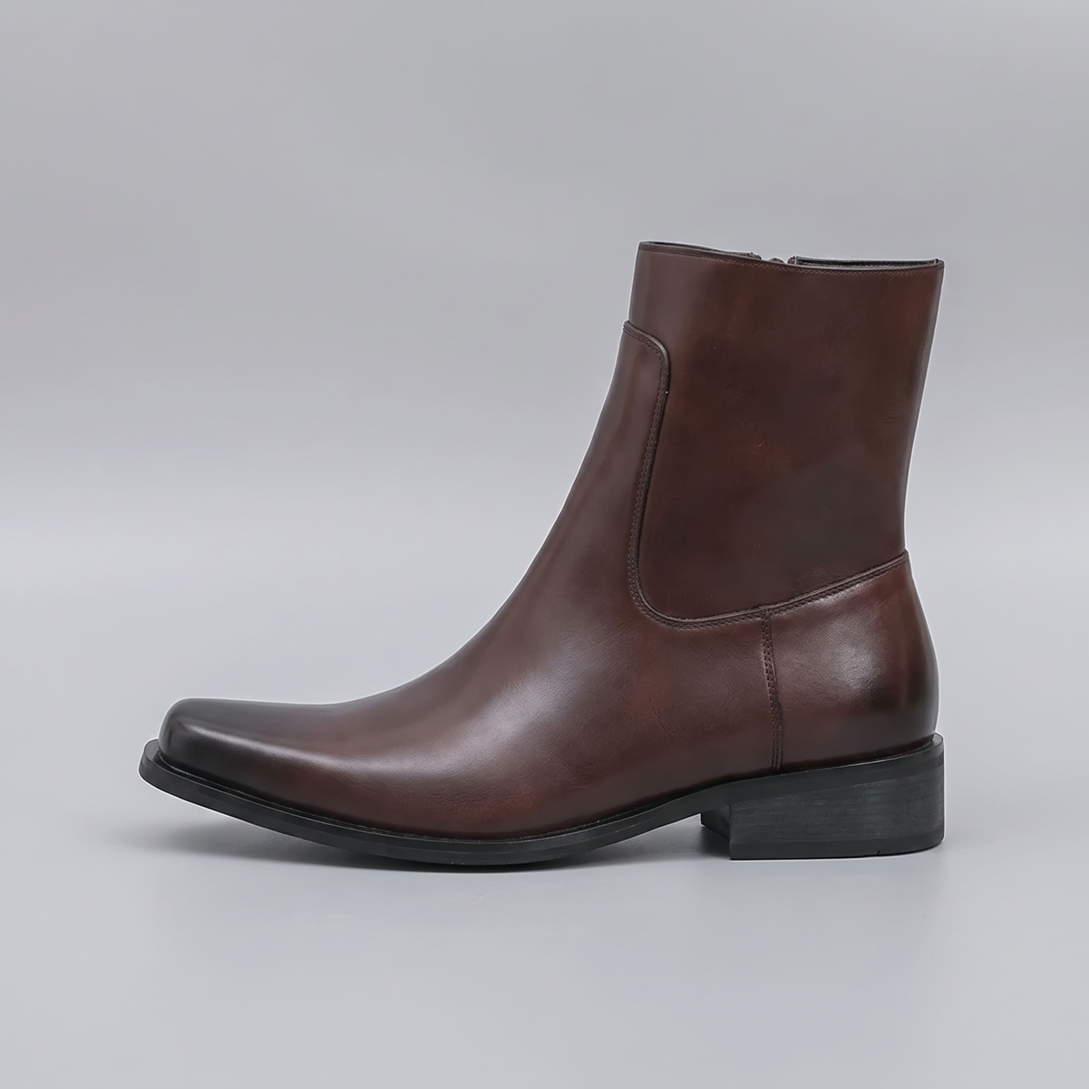 FORCIANO AURESTO brown height increasing boots with smooth microfiber upper shown in a clean side profile.