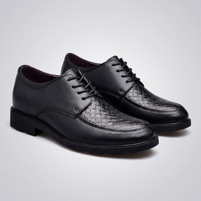 FORCIANO AUTHORITY Height Increasing Shoes in Black premium leather, displayed as a pair from a front angle with woven panels.