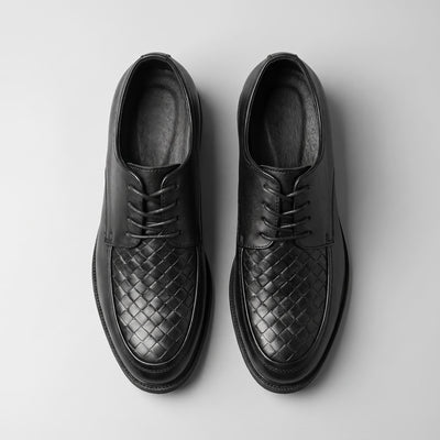 FORCIANO AUTHORITY Height Increasing Shoes in Black premium leather, displayed from the top with woven detailing and lace-up design visible.