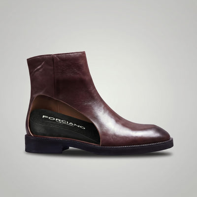 FORCIANO BELLANO brown Elevator Boots in genuine leather shown in side cutaway view revealing the internal lift insert.