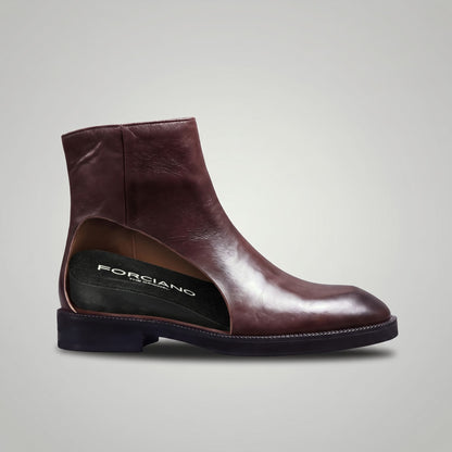 FORCIANO BELLANO brown Elevator Boots in genuine leather shown in side cutaway view revealing the internal lift insert.