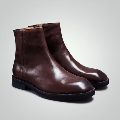 FORCIANO BELLANO brown Elevator Boots in genuine leather shown as a pair from a front three-quarter angle.