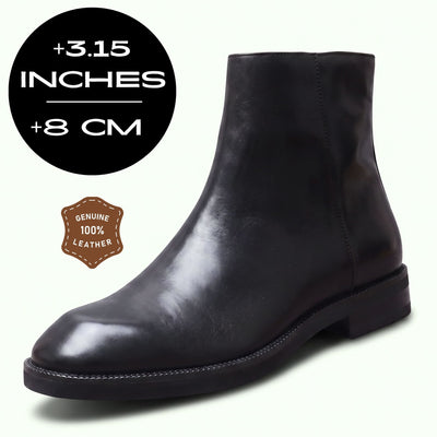 FORCIANO BELLANO black Elevator Boots with genuine leather upper and 8 cm / 3.15 inch height increase.