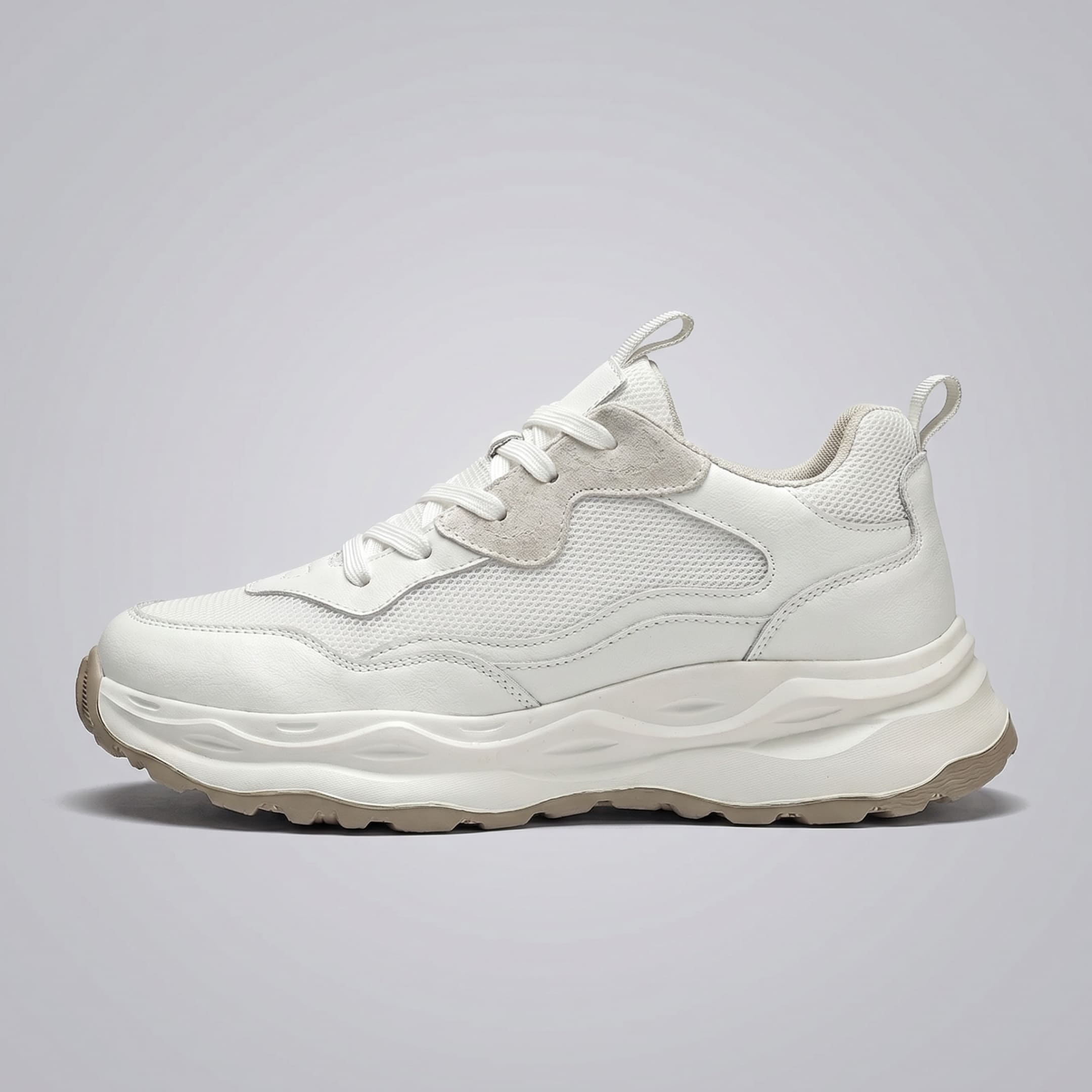 FORCIANO BELLUNO beige white elevator sneakers with premium leather upper, shown in a clean side profile.