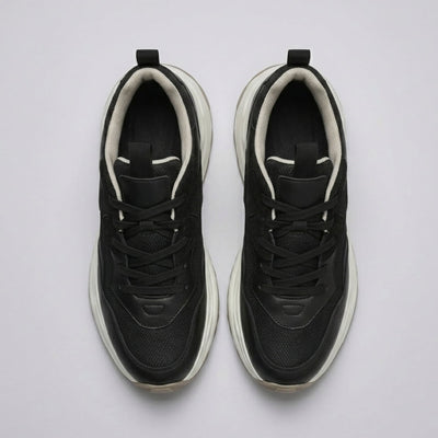 FORCIANO BELLUNO black height increasing sneakers with premium leather upper, shown as a pair from the top with laces and contrasting lining visible.
