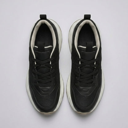 FORCIANO BELLUNO black height increasing sneakers with premium leather upper, shown as a pair from the top with laces and contrasting lining visible.