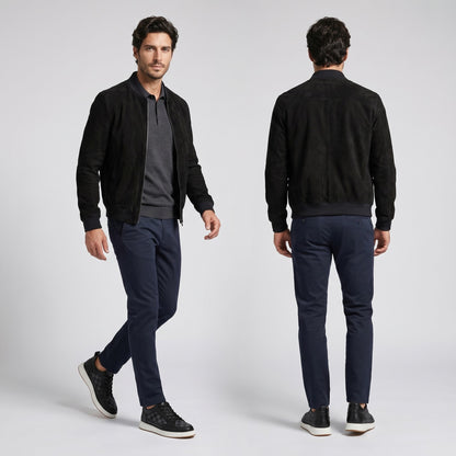 FORCIANO BELMONTE black leather Height Increasing Sneakers with dark checkered panels, worn by a male model in front walking and rear standing lifestyle views.