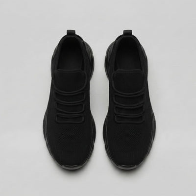 FORCIANO BLACKOUT Height Increasing Sneakers in black shown as a pair from the top view.