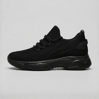 FORCIANO BLACKOUT Height Increasing Sneakers in black shown as a single sneaker in full side profile.