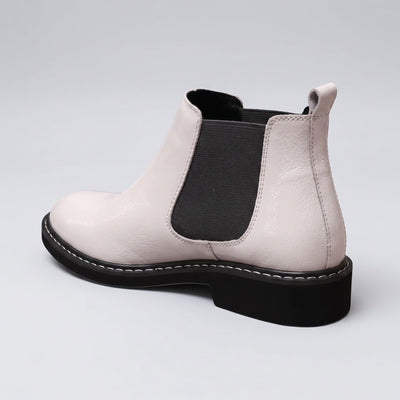 Rear three-quarter view of white premium leather FORCIANO BRIXTON Women's Elevator Boots