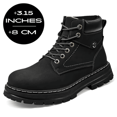 FORCIANO CALIBER black elevator boot with premium suede upper and 8 cm / 3.15" height graphic shown from a front three-quarter angle.