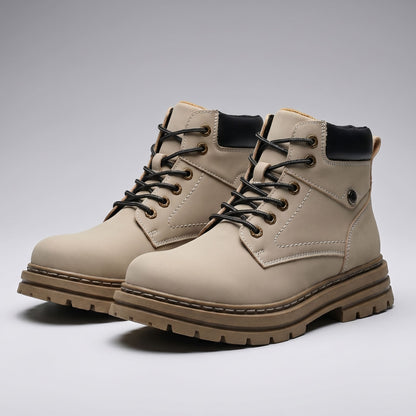 FORCIANO CALIBER grey elevator boots with premium suede uppers, black padded collars and lace-up fronts shown as a pair.