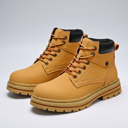 FORCIANO CALIBER light brown elevator boots with premium suede uppers shown as a pair from a front three-quarter angle.