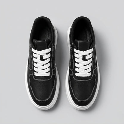 FORCIANO CALVERO black Height Increasing Sneakers with premium leather uppers and contrasting white laces shown as a pair from the top.