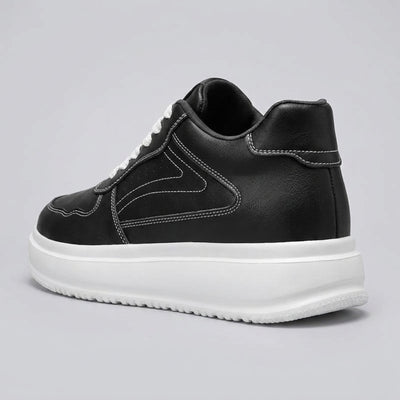 FORCIANO CALVERO black Height Increasing Sneakers with premium leather upper and white platform sole shown from a rear three-quarter angle.