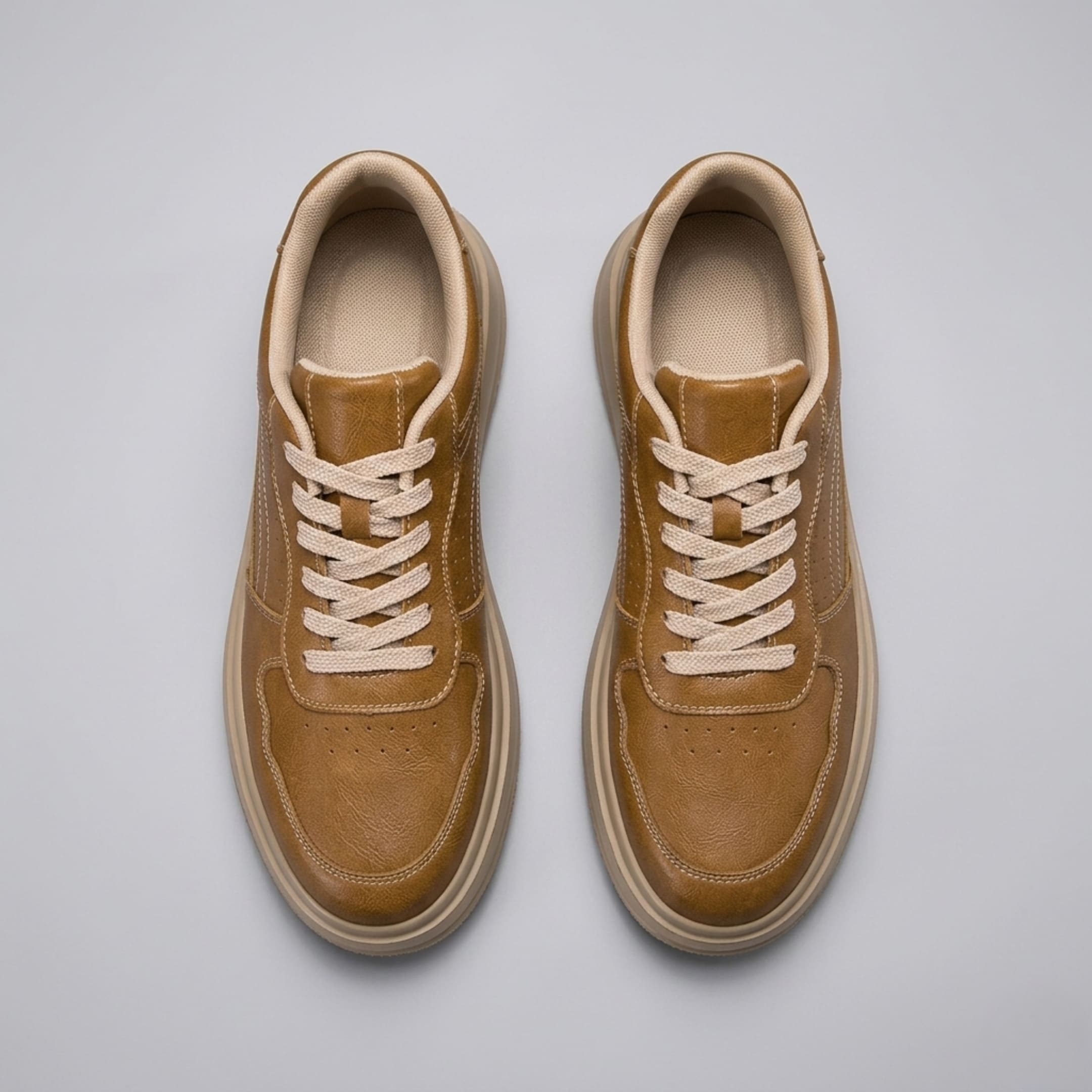FORCIANO CALVERO brown Height Increasing Sneakers with premium leather uppers and beige laces shown as a pair in a top-down view.