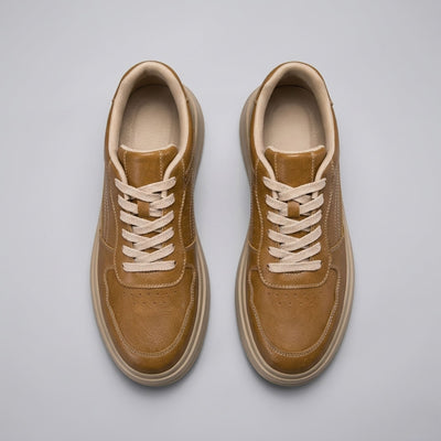 FORCIANO CALVERO brown Height Increasing Sneakers with premium leather uppers and beige laces shown as a pair in a top-down view.