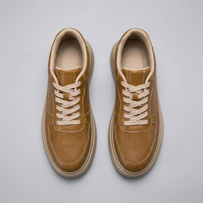 FORCIANO CALVERO brown Height Increasing Sneakers with premium leather uppers and beige laces shown as a pair in a top-down view.