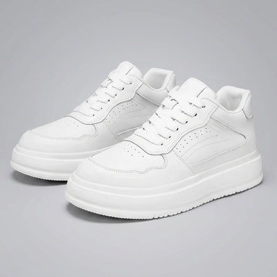 FORCIANO CALVERO white Height Increasing Sneakers with premium leather uppers shown as a pair from a front three-quarter angle.