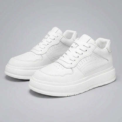 FORCIANO CALVERO white Height Increasing Sneakers with premium leather uppers shown as a pair from a front three-quarter angle.