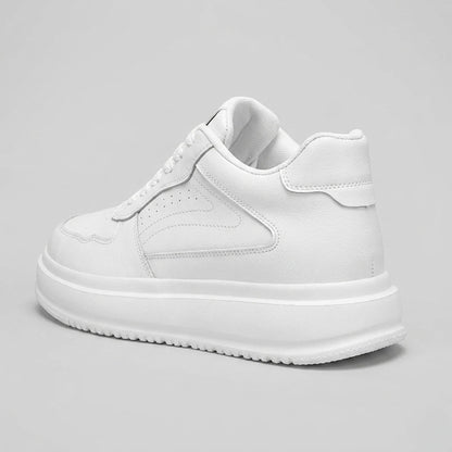 FORCIANO CALVERO white Height Increasing Sneakers with premium leather upper shown from a rear three-quarter angle highlighting the raised sole and heel.