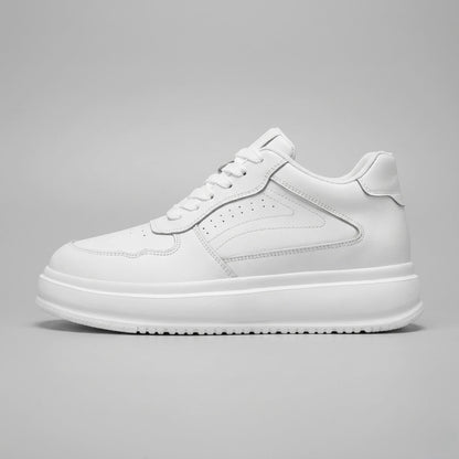 FORCIANO CALVERO white Height Increasing Sneakers with premium leather upper shown in a clean side profile with matching white platform sole.