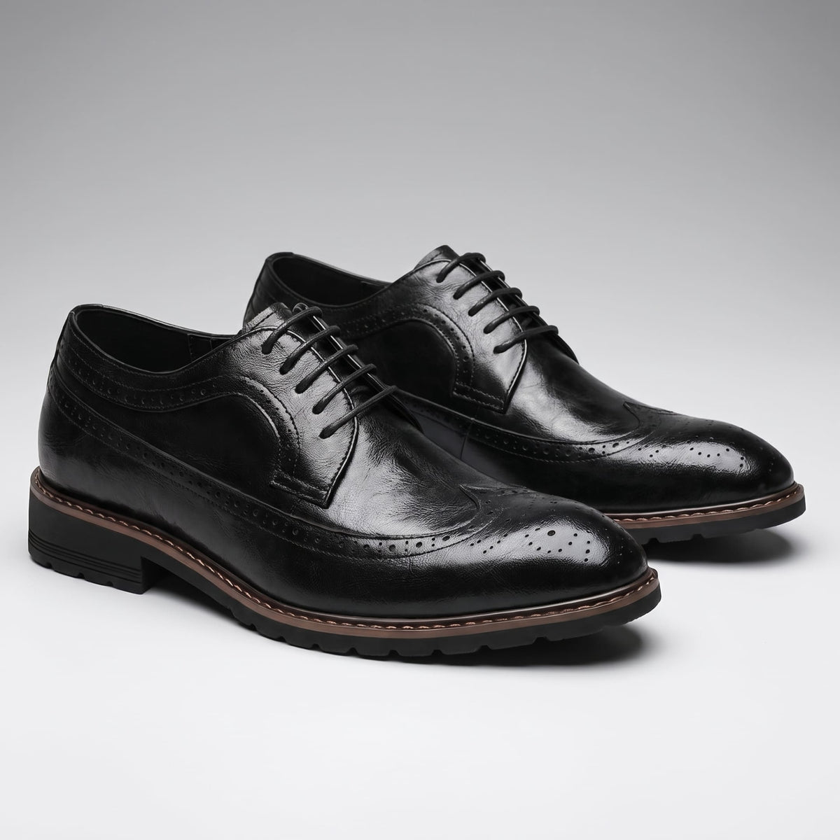 FORCIANO CELSUS Elevator Dress Shoes in black premium leather shown as a pair from a front three-quarter angle.