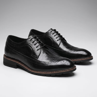 FORCIANO CELSUS Elevator Dress Shoes in black premium leather shown as a pair from a front three-quarter angle.