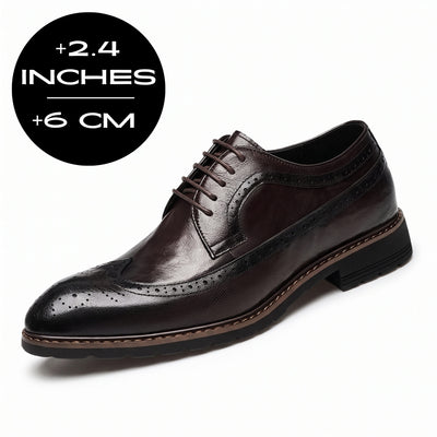 FORCIANO CELSUS Elevator Dress Shoes in brown premium leather shown with a 6 cm / 2.4" height increase graphic.