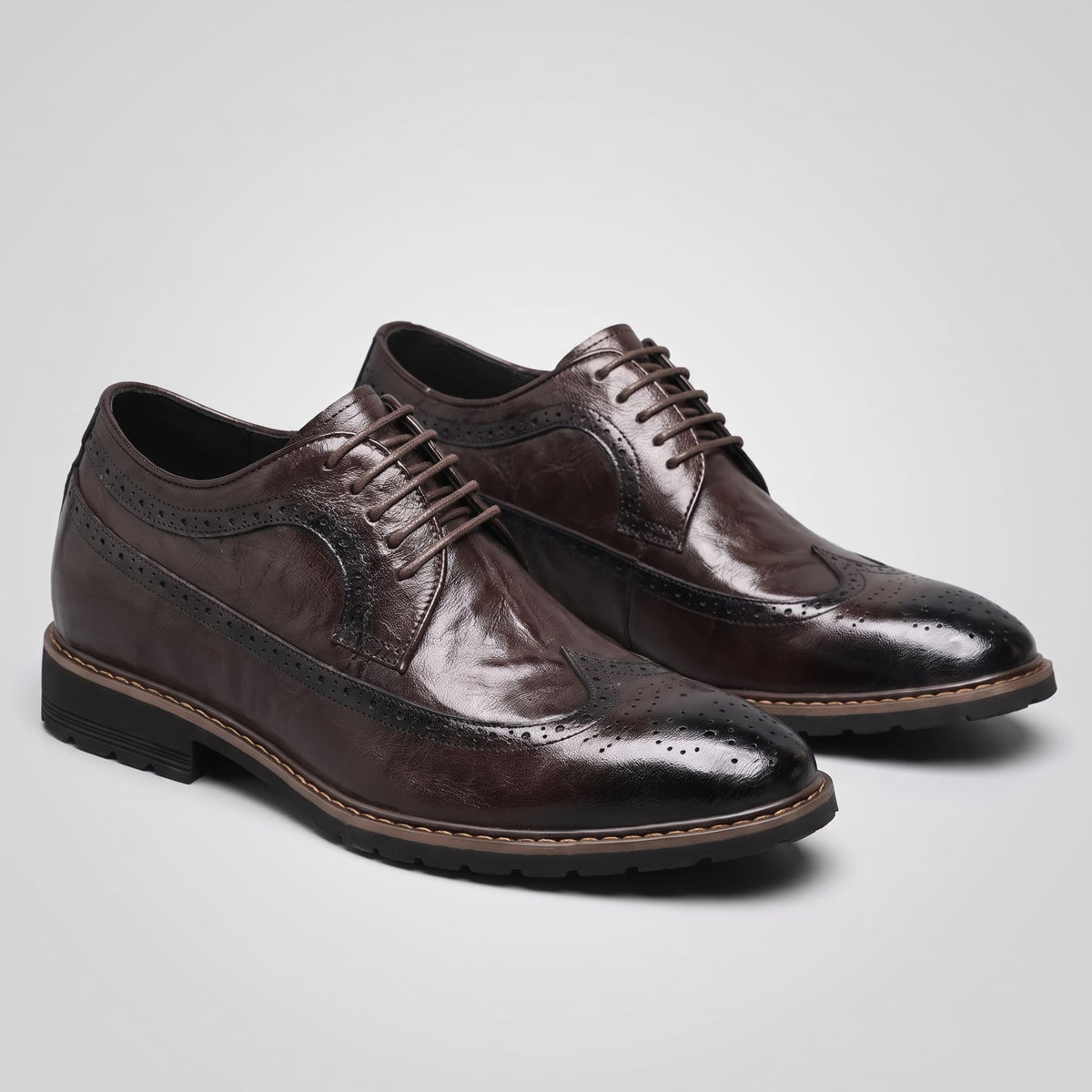 FORCIANO CELSUS Elevator Dress Shoes in brown premium leather shown as a pair from a front three-quarter view.
