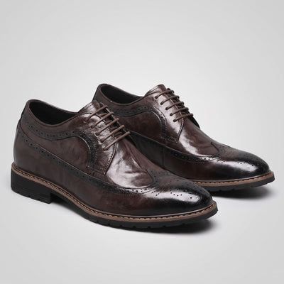 FORCIANO CELSUS Elevator Dress Shoes in brown premium leather shown as a pair from a front three-quarter view.