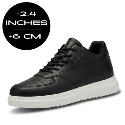 FORCIANO CHAMPION black height increasing sneaker shown from a front three-quarter angle with a visible 2.4 inches / 6 cm height graphic.