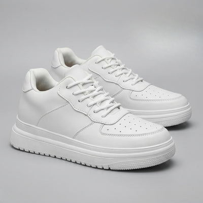 FORCIANO CHAMPION white height increasing sneakers displayed as a pair from a front three-quarter angle with perforated toe panels.