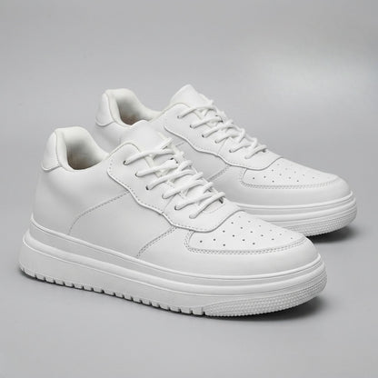 FORCIANO CHAMPION white height increasing sneakers displayed as a pair from a front three-quarter angle with perforated toe panels.