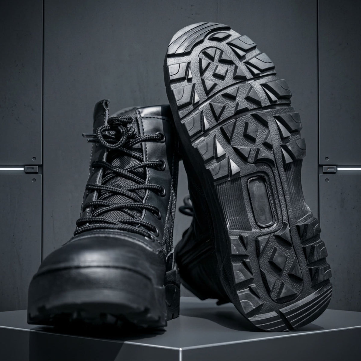 FORCIANO COMMAND Height Increasing Boots in black, pair displayed with one treaded outsole facing forward and the second premium-upper boot behind.
