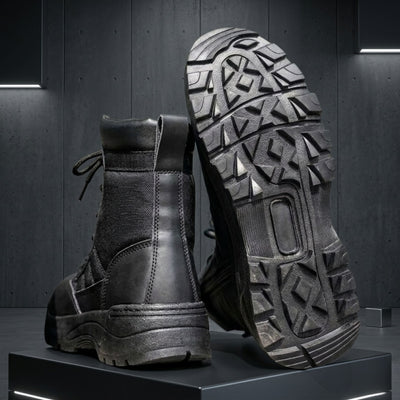 FORCIANO COMMAND Height Increasing Boots in black, pair shown from the rear with one treaded outsole facing forward and premium uppers visible.