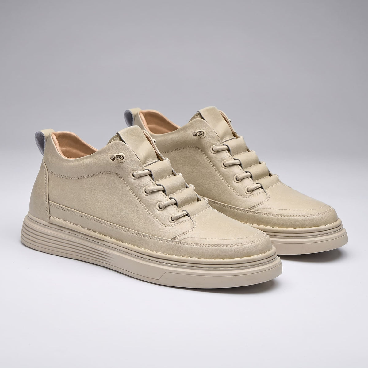 FORCIANO COURAGE Beige Height-Increasing Shoes displayed as a pair from a front three-quarter view with premium leather uppers and matching soles.