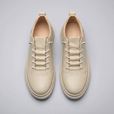 FORCIANO COURAGE beige Height-Increasing Shoes shown as a top-view pair with premium leather uppers, lace detailing and matching light soles.
