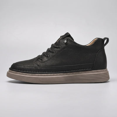 FORCIANO COURAGE Black Height-Increasing Shoes shown from the side with premium leather upper, tonal stitching and contrasting sole.