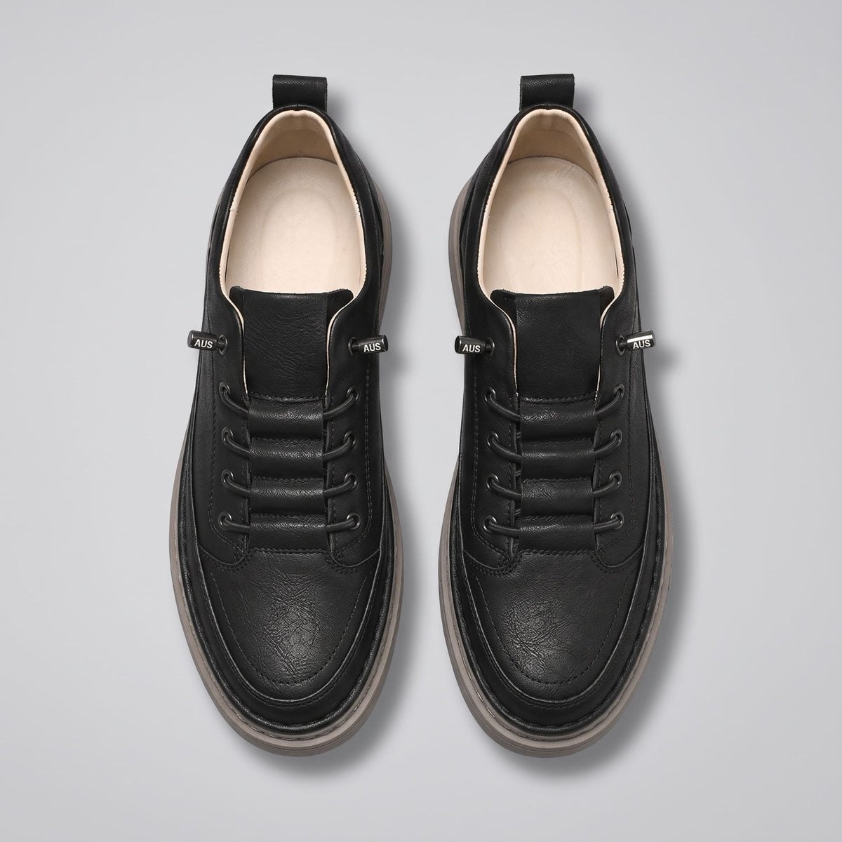 FORCIANO COURAGE Black Height-Increasing Shoes shown as a top-view pair with premium leather uppers, black laces and light interior lining.