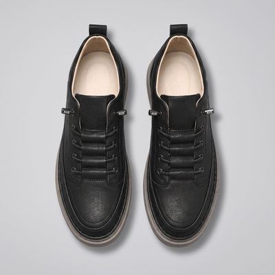 FORCIANO COURAGE Black Height-Increasing Shoes shown as a top-view pair with premium leather uppers, black laces and light interior lining.
