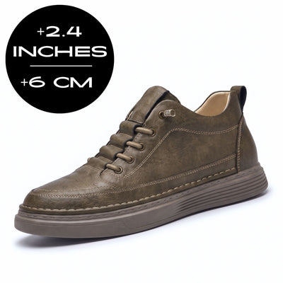 FORCIANO COURAGE Brown Height-Increasing Shoes with premium leather upper shown at an angled front view with the 6 cm / 2.4" height graphic.