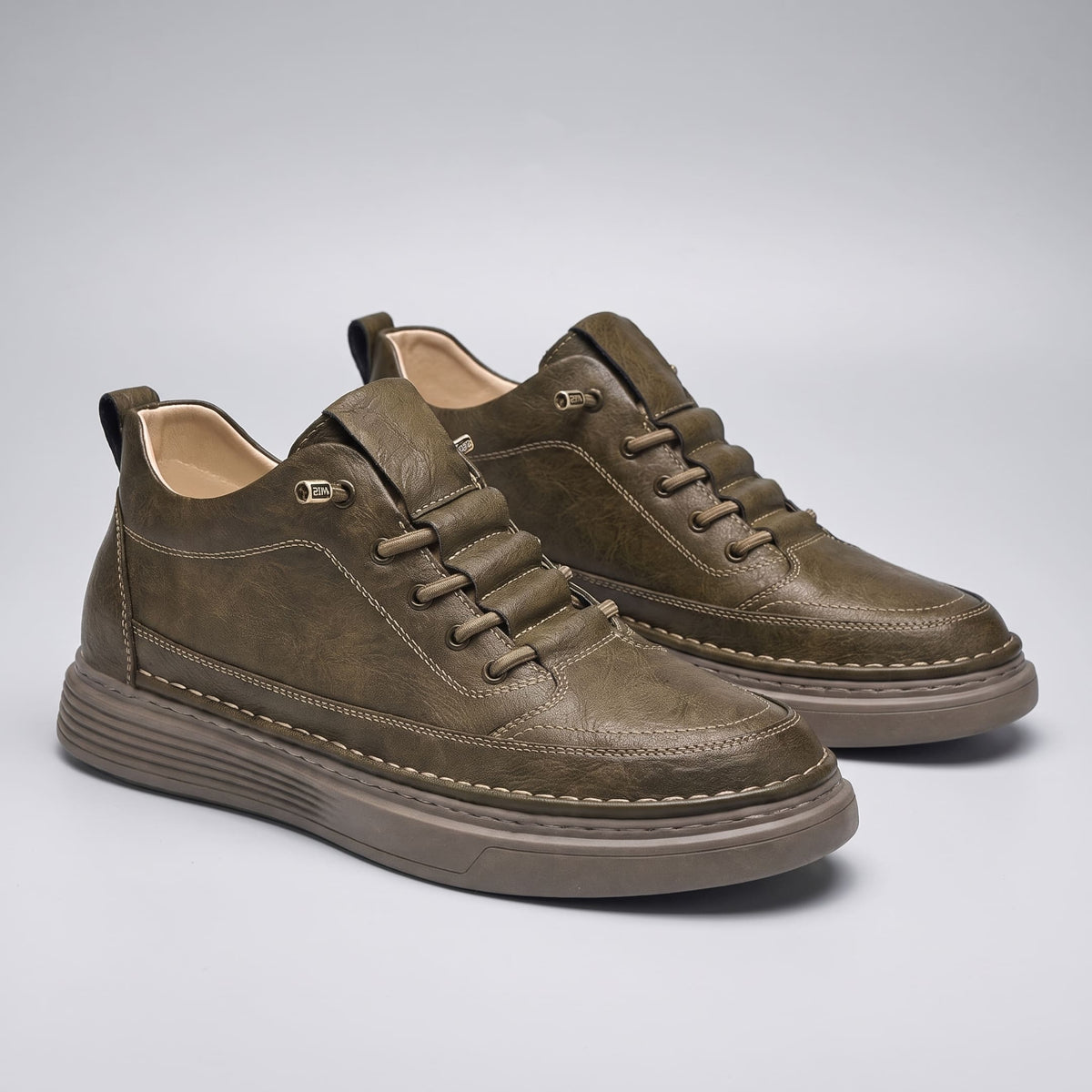 FORCIANO COURAGE Brown Height-Increasing Shoes displayed as a pair at a front angle, showing premium leather uppers, laces and contrast stitching.