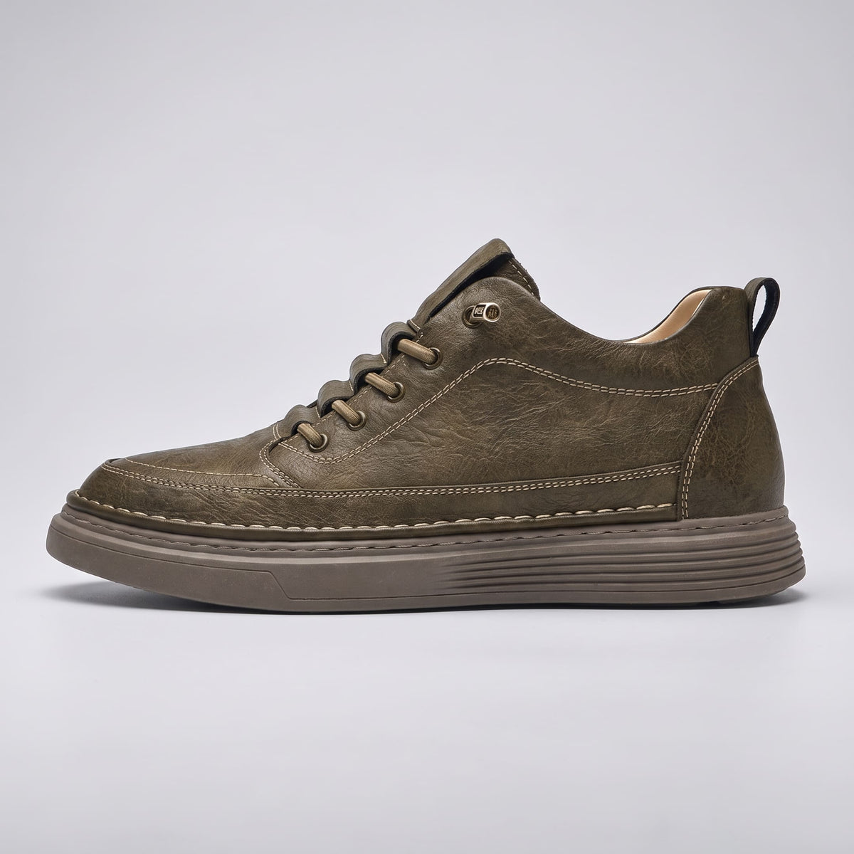 FORCIANO COURAGE Brown Height-Increasing Shoes in a side-profile view highlighting the premium leather upper, contrast stitching and lace closure.