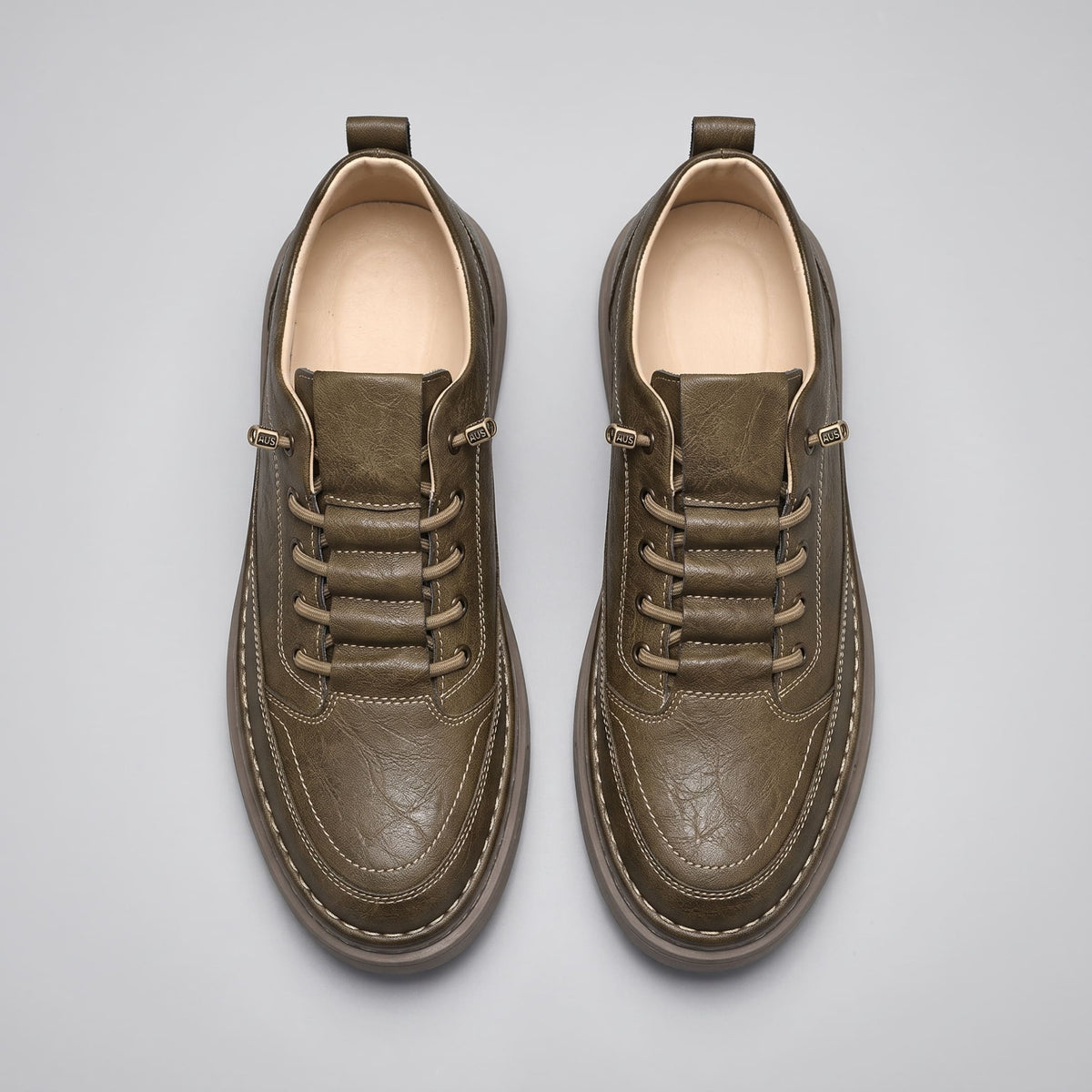 FORCIANO COURAGE Brown Height-Increasing Shoes displayed as a top-view pair with premium leather uppers, contrast stitching and coordinated laces.