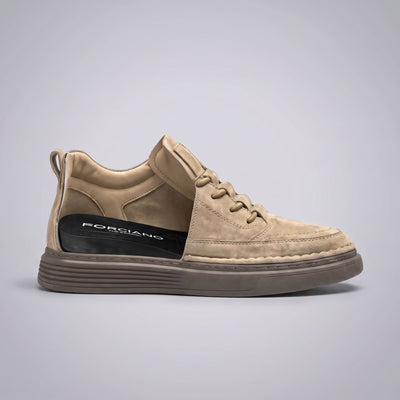 FORCIANO COURAGE Sand Height-Increasing Shoes shown in a side cutaway view revealing the internal lift beneath the premium leather upper and layered sole.